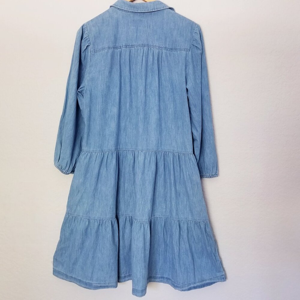 NEW Gap Puff Sleeve Denim Mini Shirtdress M Tall Long Chambray Tiered Boho $80 - Picture 13 of 15
